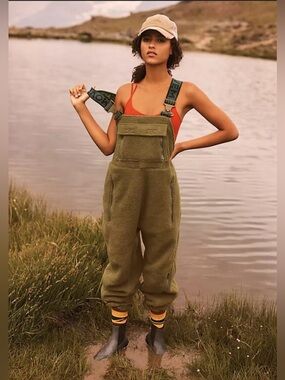 Free People Movement Hit the Slopes Salopette Olive Green Overalls